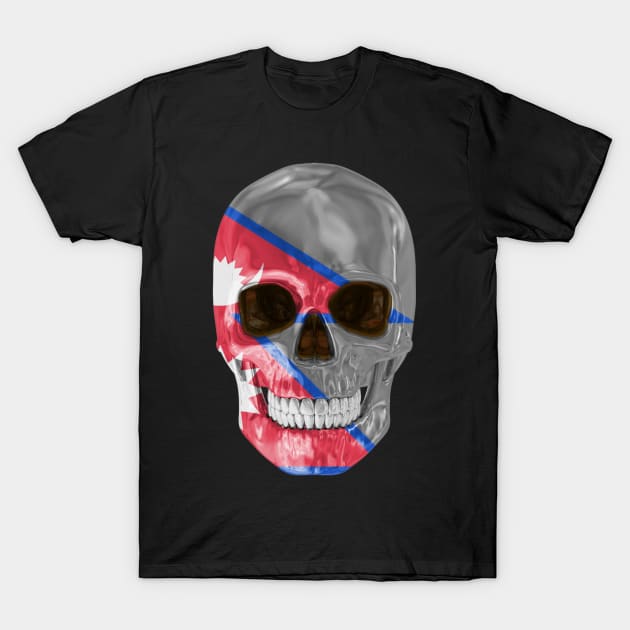 Nepal Flag Skull - Gift for Nepalese With Roots From Nepal T-Shirt by Country Flags